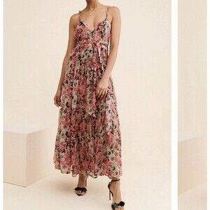 Anthropologie ASTR THE LABEL Floral Rose MAXI DRESS Small Taupe Pink Stripe $168